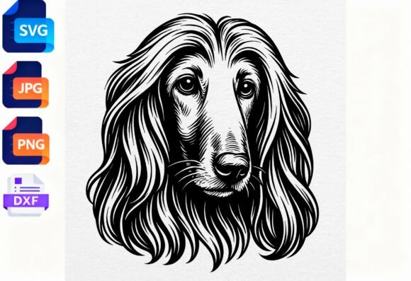 Afghan Hound Dog Portrait SVG PNG JPG Review