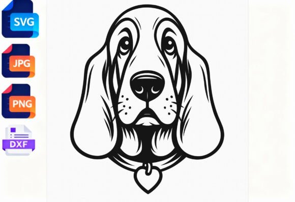 Basset Hound Dog Face SVG DXF PNG JPG