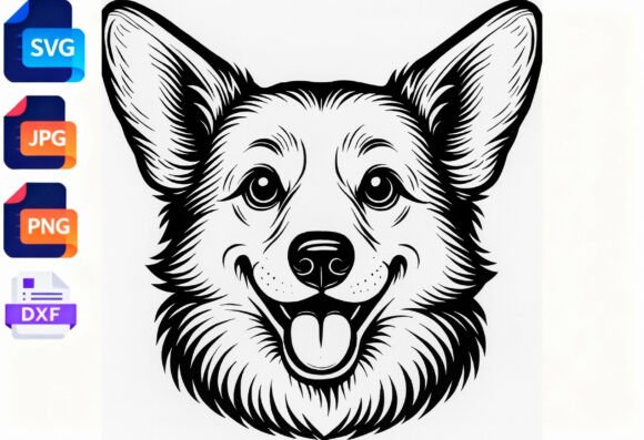 Corgi Dog Face SVG Clipart Black and