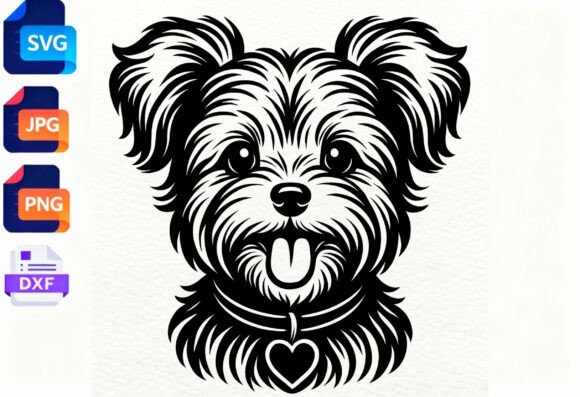 Cute Dog Face SVG Heart Collar Clipart