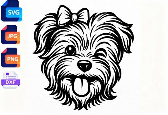 Cute Dog Face SVG Winking Bow Tie Dog