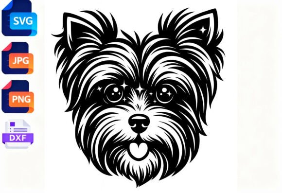 Cute Yorkie Dog Head SVG PNG DXF Files