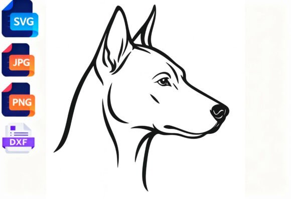 Doberman Dog Head Line Art SVG