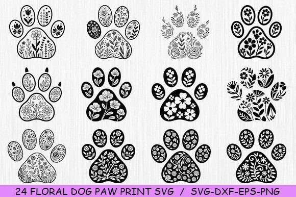 Floral Dog Paw SVG Bundle for Embroidery Projects