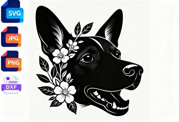 German Shepherd Floral SVG Dog Head Art Review