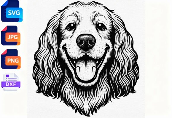 Happy Dog Face SVG Clipart Black and White