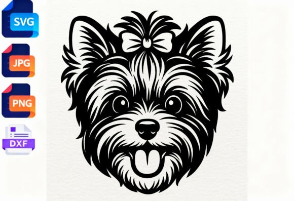 Yorkie Dog Face SVG Bow Cute Puppy Pet Review